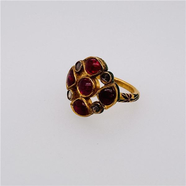 Antique Indian High Carat Gold Ruby & Diamond Ring