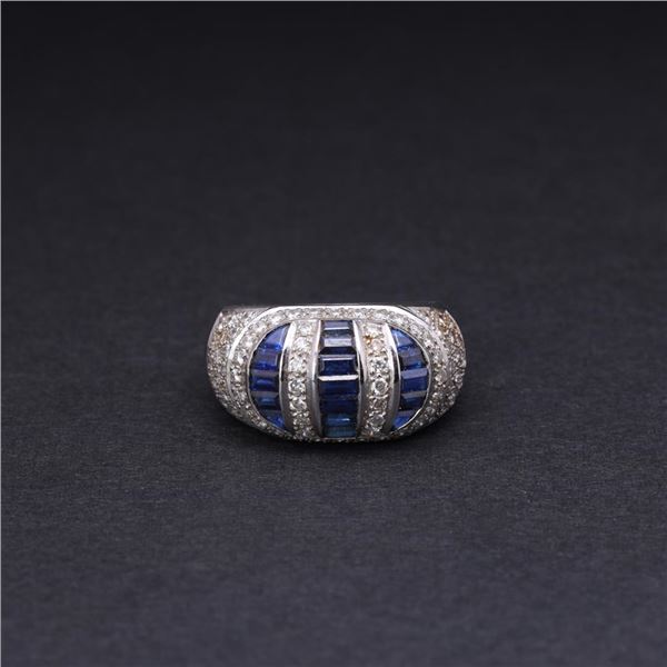 18K White Gold Sapphire & Pave Diamond Ring