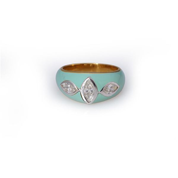 18K Yellow Gold Enamel & Diamond Ring