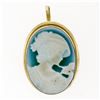Image 1 : Vintage Italian 18K Yellow Gold Detailed Carved Agate Cameo Brooch Pin Pendant