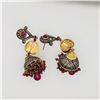 Image 1 : Pair Antique Indian Gold Topped Silver Ruby & Diamond Chandelier Earrings
