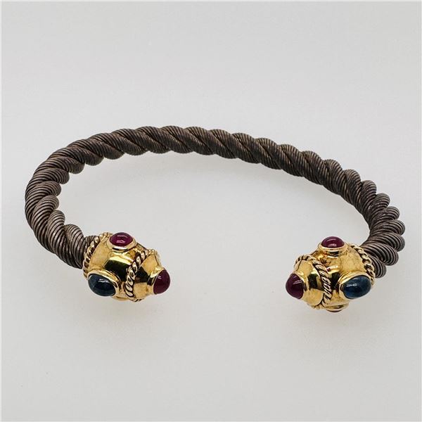 Sterling Silver, 18K Yellow Gold Ruby & Sapphire Bracelet
