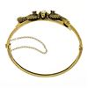 Image 5 : Victorian Revival 14k Gold Ruby Pearl Dual Snake Bypass Hinged Bangle Bracelet