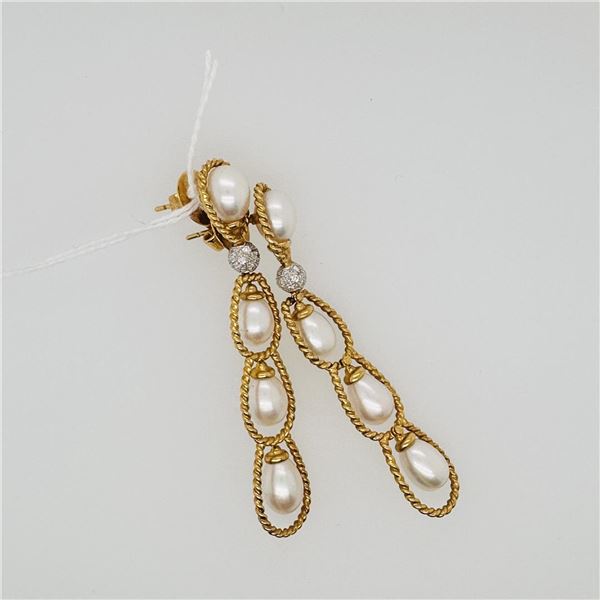 18K Yellow Gold & Pearl Earrings by Victor Loo