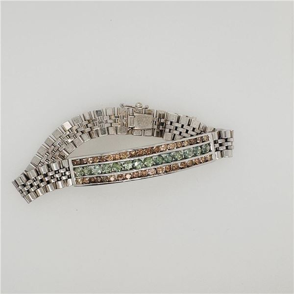 18K White Gold Cognac Diamond & Greenish Blue Sapphire ID Bracelet by Carlo Rici