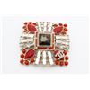 Chanel Red Lab-created Stones Clear Rhinestones CC Brooch