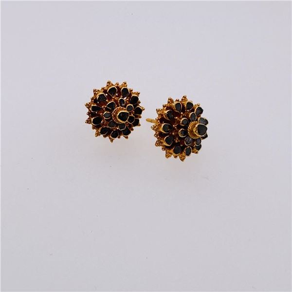 Antique Thai 22k Gold Cluster Earrings with Flat Cut Diamonds