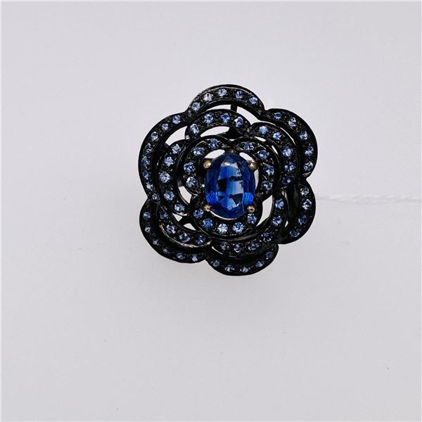 Blackened Sterling Silver Ring with Kyanite & Blue Sapphires by Victor Loo