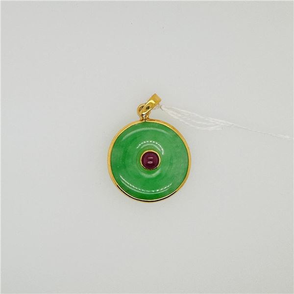 14k Yellow Gold Jadeite & Ruby Pendant