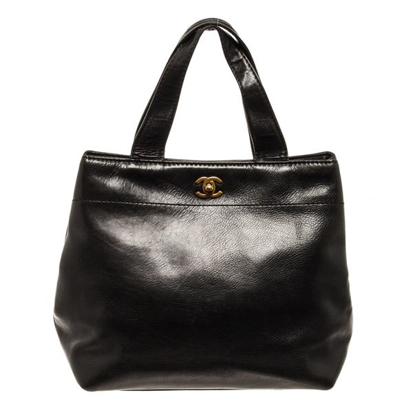 Chanel Black Leather CC Cabas Tote Bag