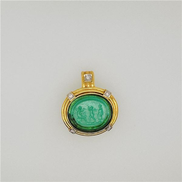 18K Gold & Diamond Pendant with Antique Venetian Glass Cameo Medallion