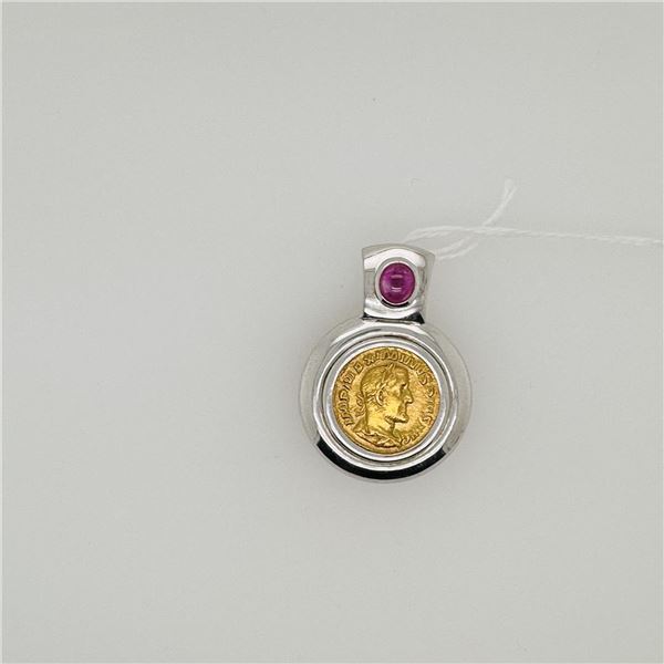 18K White Gold & Ruby Coin Pendant