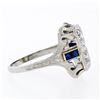 Image 5 : Antique Art Deco 18K White Gold .46 ctw Diamond Sapphire Open Etched Dinner Ring