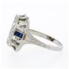 Image 6 : Antique Art Deco 18K White Gold .46 ctw Diamond Sapphire Open Etched Dinner Ring