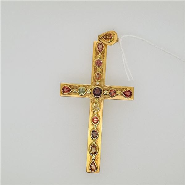 18K Yellow Gold, Sapphire & Diamond Cross Pendant by Carlo Rici