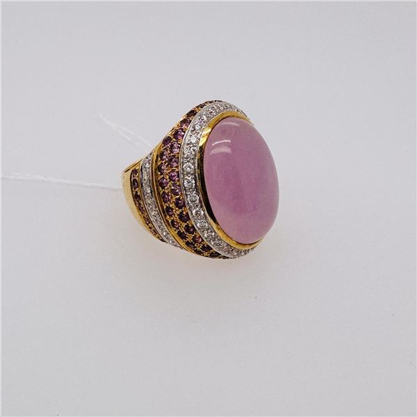 Heavy 18K Yellow Gold & Lavender Jadeite Ring by Victor Loo