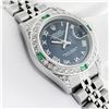 Image 7 : Rolex Quickset Blue Roman Dial Diamond And Emerald Datejust Wristwatch
