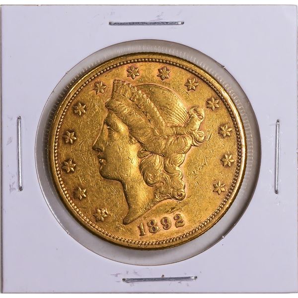 1892 $20 Liberty Head Double Eagle Gold Coin VF