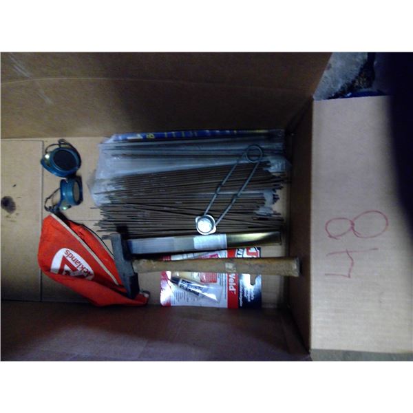 Welding rods, goggles, cap, JB weld and hammer/chisel