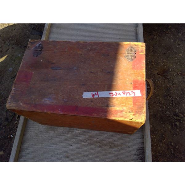 Wood storage box with grease gun and misc.