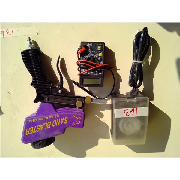 Air sandblaster, multimeter and timer