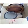 Image 1 : Cast Iron sizzle plates (4) and wood servers (4)
