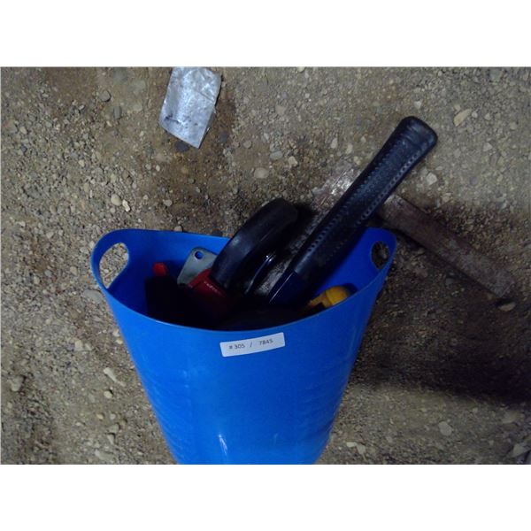 Misc tools in blue container
