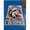 Image 1 : approx 8 X 11 3/4 tin sign " nut house"