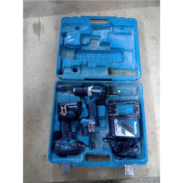 Makita drill set and impact, charger, battery  ( works)
