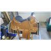 Image 2 : Custom Rodeo Saddle and horse blanket - 16" from horn to seat back - stand not included