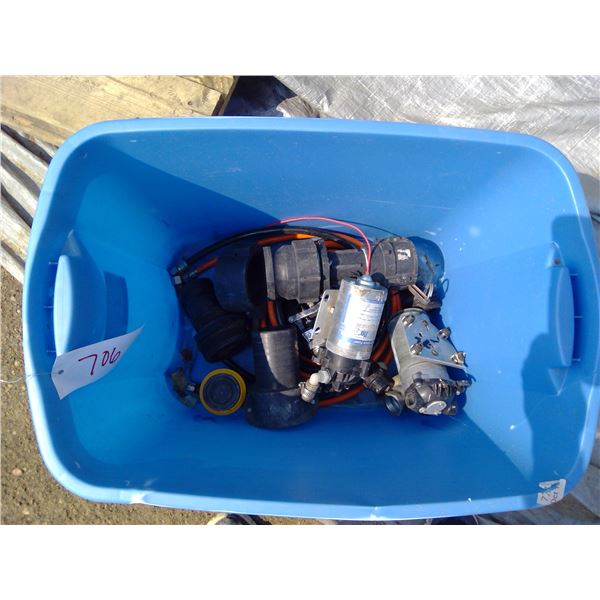 Tub of asst pumps and parts