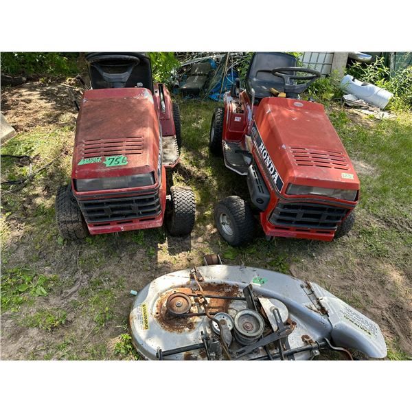 Two Honda 3818 Riding lawn mowers with one deck 38" cut 13 HP liquid cooled engine. One needs a star