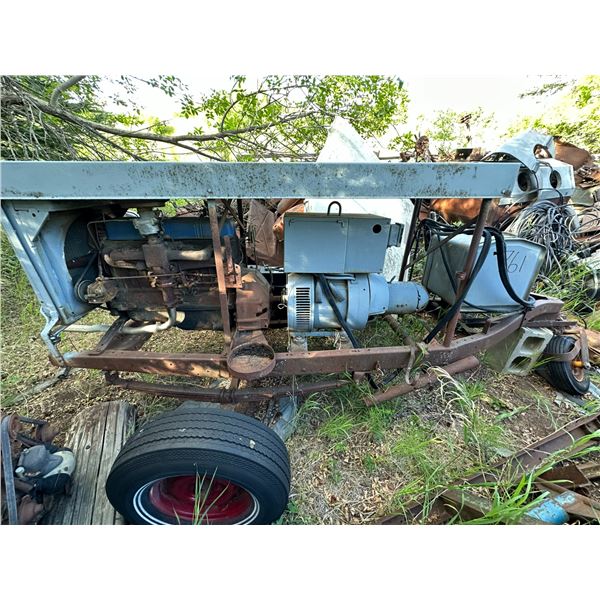Portable welder unit with gas Chev 6 cylinder engine on tow type trailer. Running when parked years 