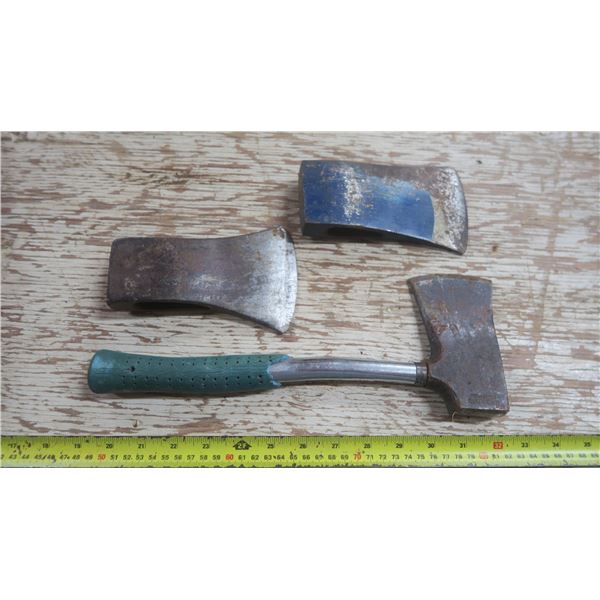 hatchet and 2 axe heads