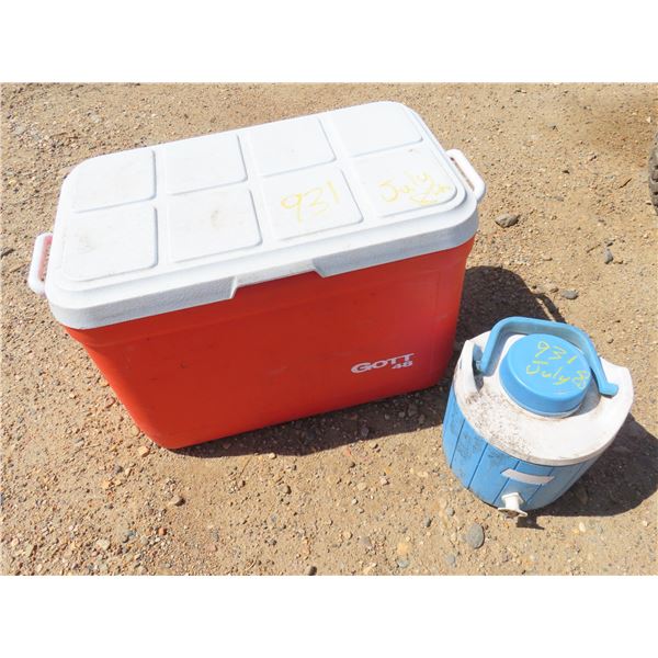 Lot of camping Cooler with contents & water jug/cooler