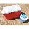 Image 1 : Lot of camping Cooler with contents & water jug/cooler