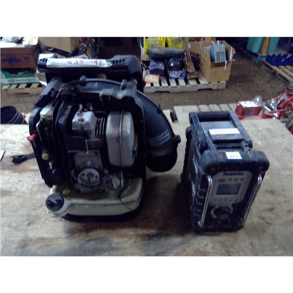 Makita radio and backpack blower