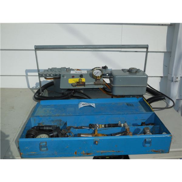 Homebuilt diesel injection tester with large assortment of injector adapters