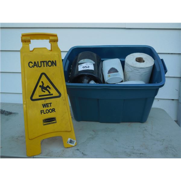 Paper Towel Holder, Soap Dispensers w/soap, wet floor sign