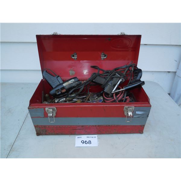 Metal tool box with assorted tools