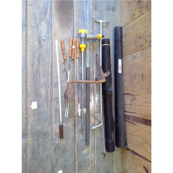 sprinkler, applicatro, scewers, landscape fabric, tar paper and vintage buggy step