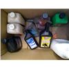 Image 4 : Box of asst fluids and lubricants with funnels