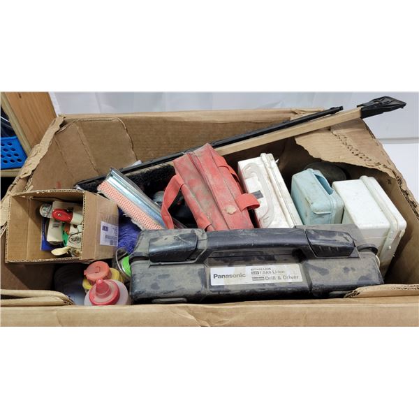 Box of Assorted Things; Fishing, Containers, Golf Tees, etc.