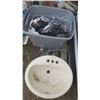 Image 1 : bucket of assorted plumbing - sink, faucet, fittings, etc.