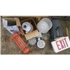 Image 1 : misc. lot - light fixtures, exit sign, fan pieces, screws, etc.