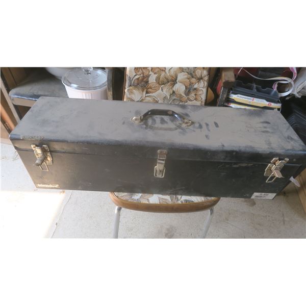 metal tool box with assorted tools