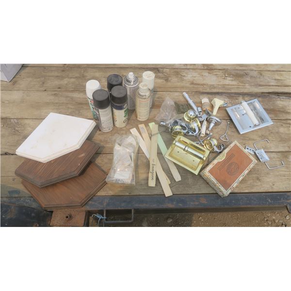 assorted hardware - screws, resistors, bathroom fixtures, etc.