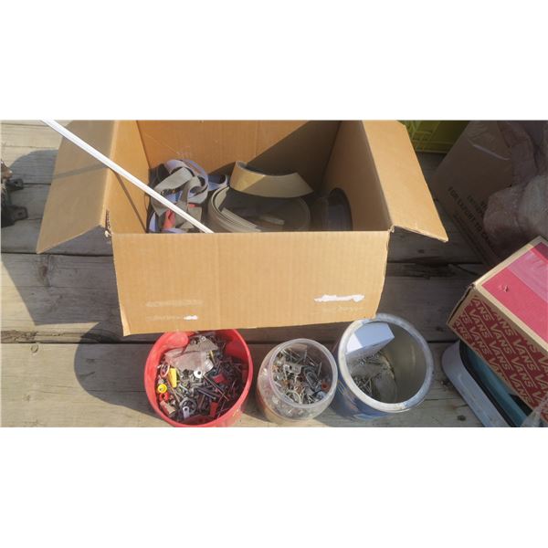 assorted hardware - screws, washers, ratchet straps, etc.
