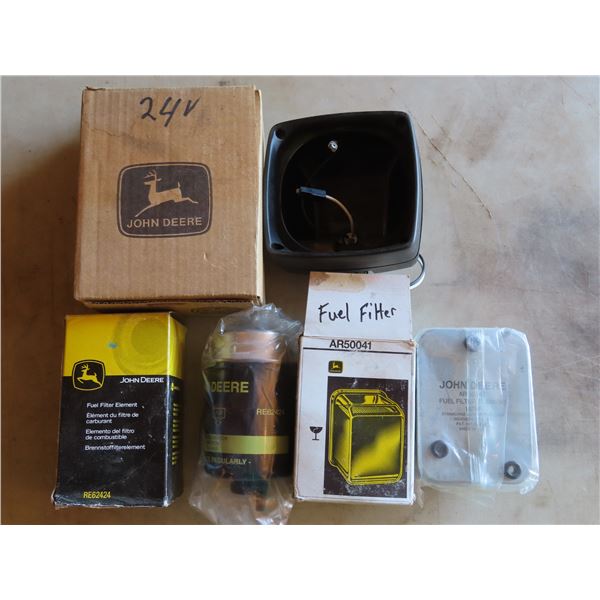 3 John Deere parts: Fuel filter element, Fuel filter AR50041, & Light casing