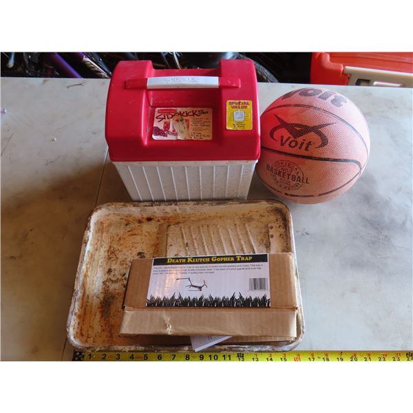 Gopher traps, Rubbermaid Lunchbox, Basket ball, paint tray